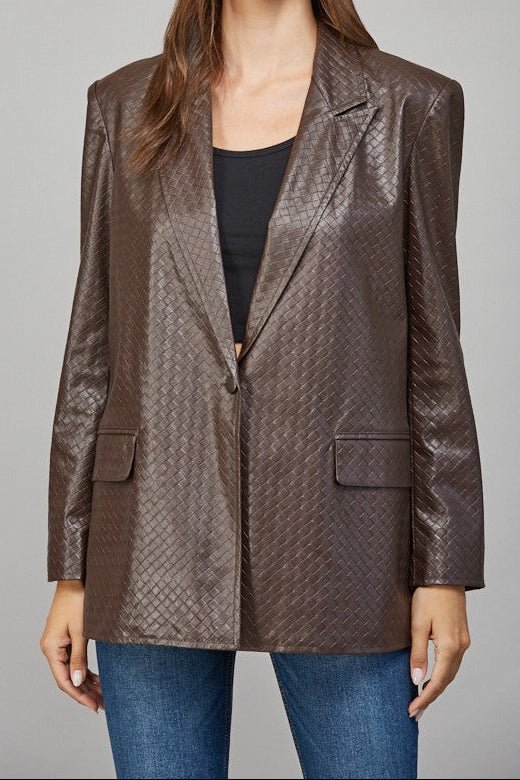 Bodie Crisscross Pattern Faux Leather Blazer - MTT Collective