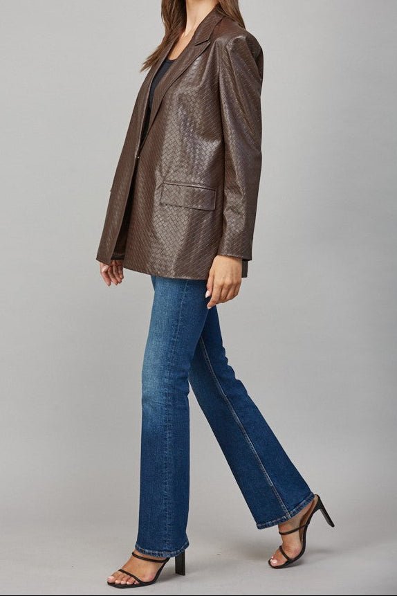 Bodie Crisscross Pattern Faux Leather Blazer - MTT Collective