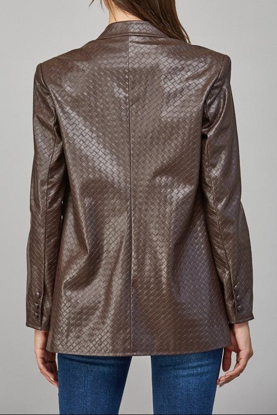 Bodie Crisscross Pattern Faux Leather Blazer - MTT Collective