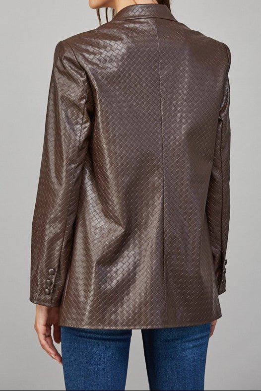 Bodie Crisscross Pattern Faux Leather Blazer - MTT Collective