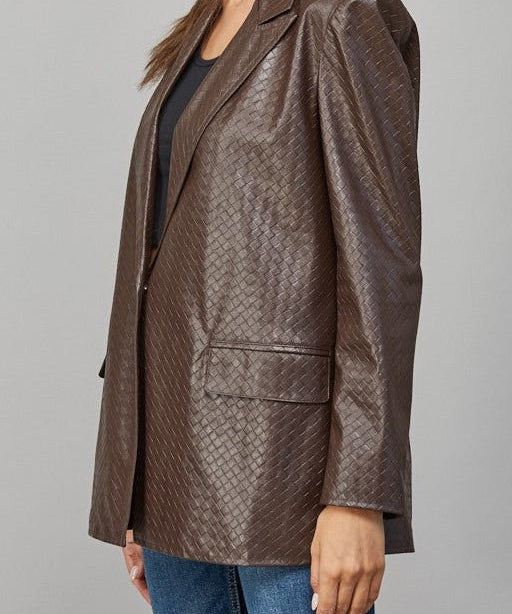 Bodie Crisscross Pattern Faux Leather Blazer - MTT Collective