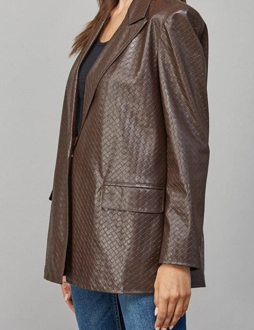 Bodie Crisscross Pattern Faux Leather Blazer - MTT Collective