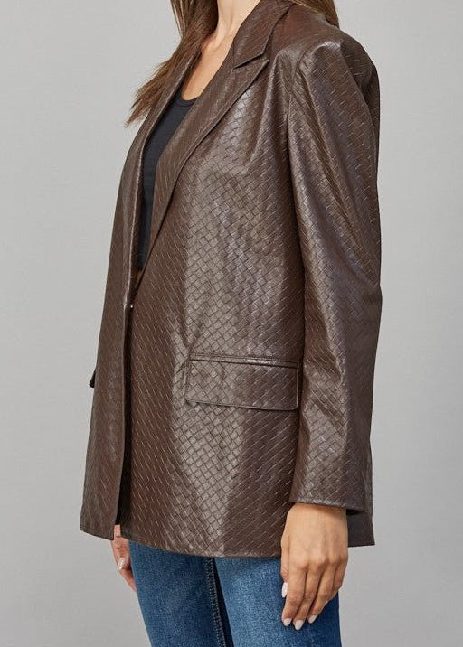Bodie Crisscross Pattern Faux Leather Blazer - MTT Collective