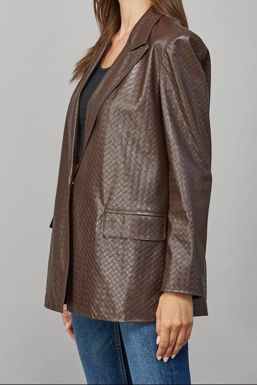 Bodie Crisscross Pattern Faux Leather Blazer - MTT Collective