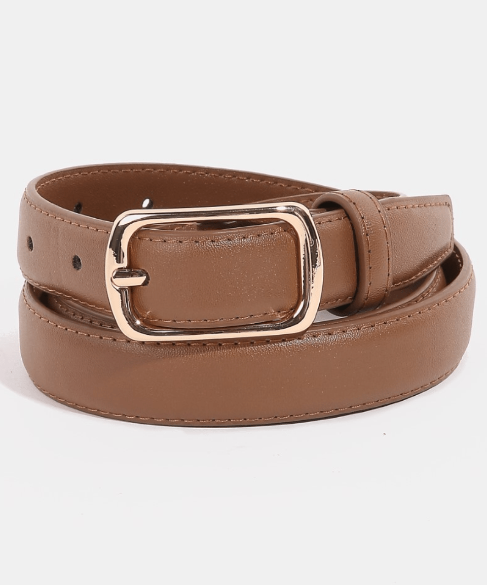 Brynn Metallic Rectangle Buckle Leather Belt - MTT Collective