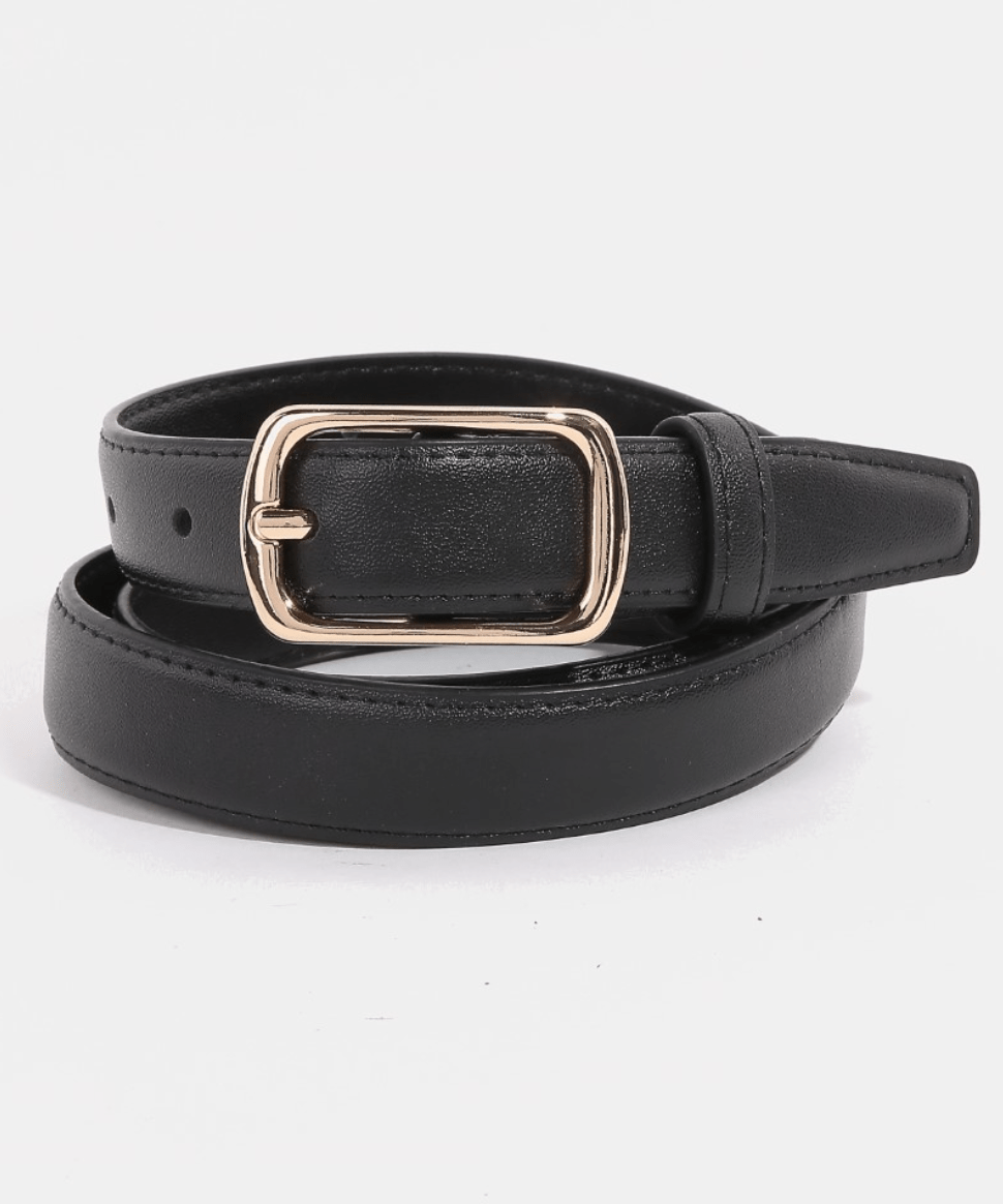 Brynn Metallic Rectangle Buckle Leather Belt - MTT Collective