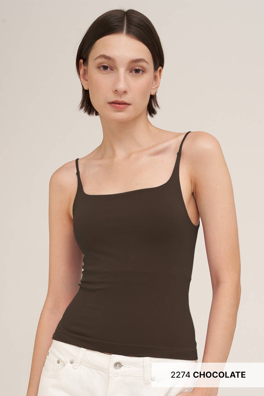 Melanie Clean Line Square Cami in Chocolate