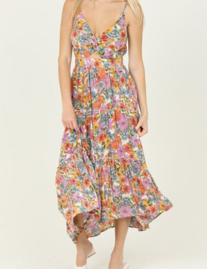 Floral Twist Front Midi Dress - MTT Collective