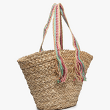 Kit Seagrass Tote With Braided Rainbow Handles