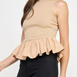 Renee Ribbed Knit Poplin Bubble Hem Top