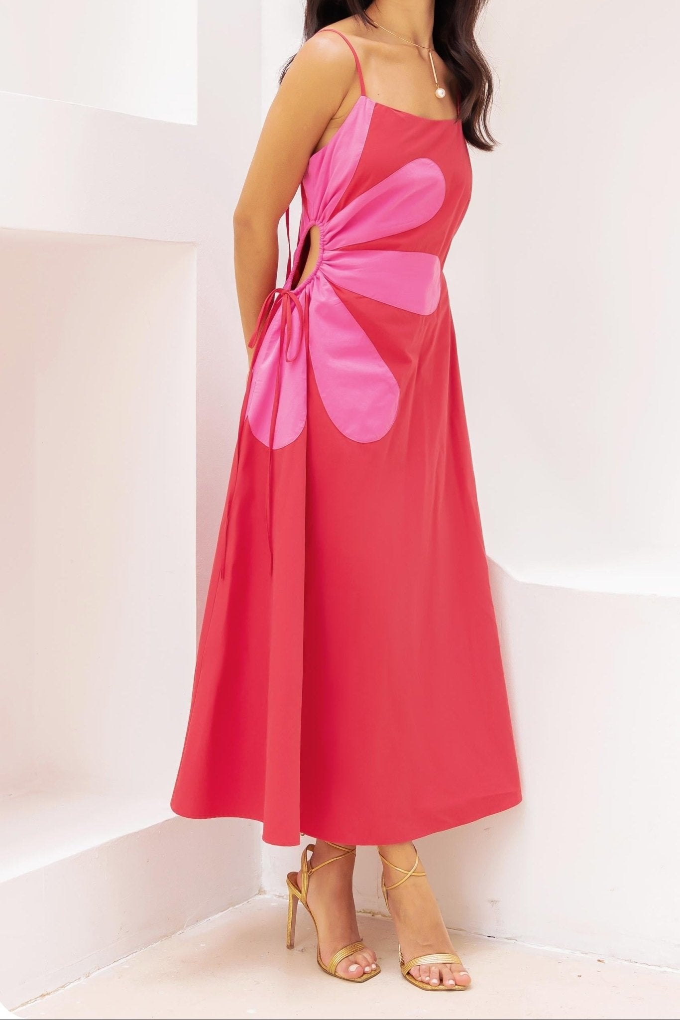 Callie Side Cut - Out Flower Midi Dress - MTT Collective
