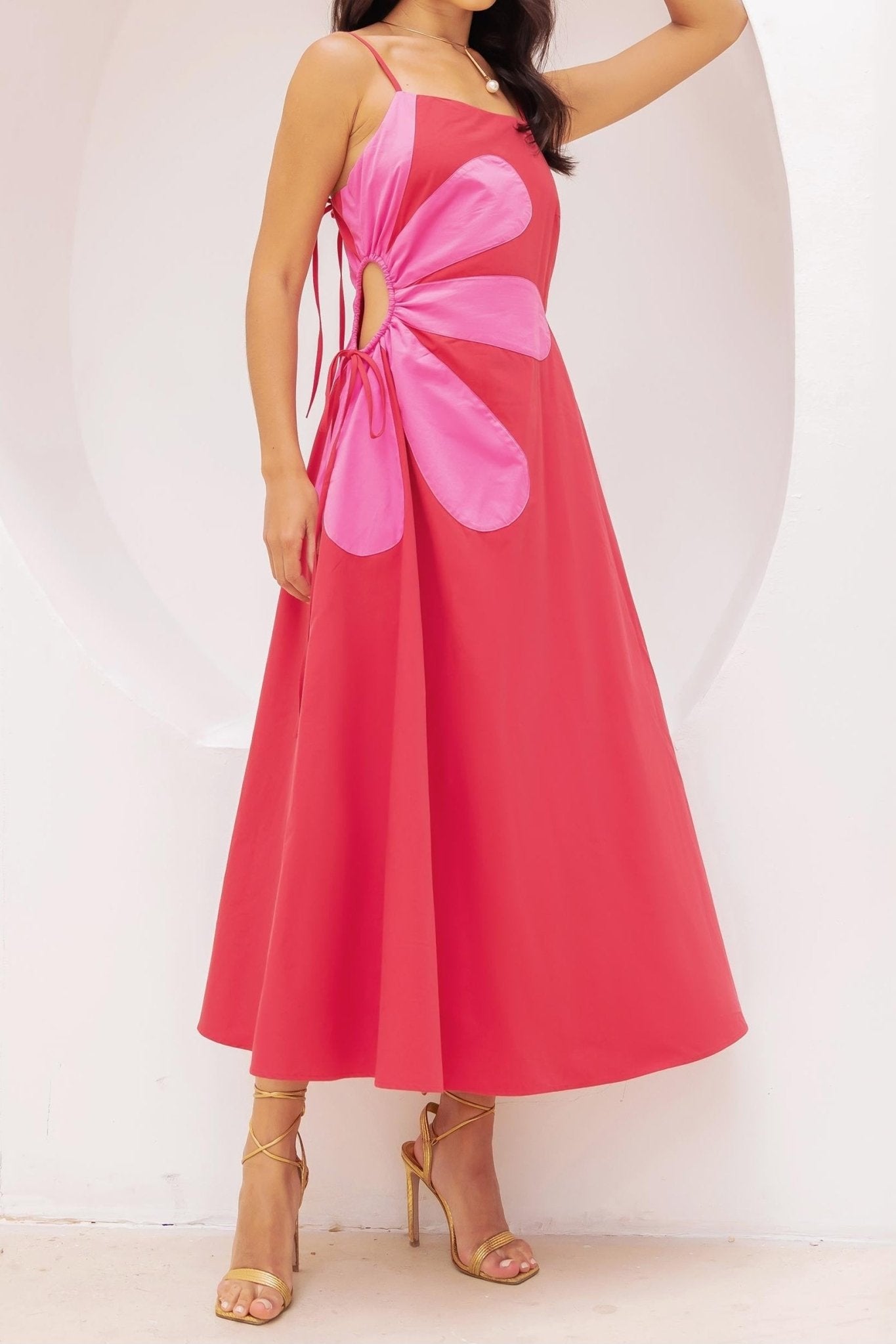 Callie Side Cut - Out Flower Midi Dress - MTT Collective