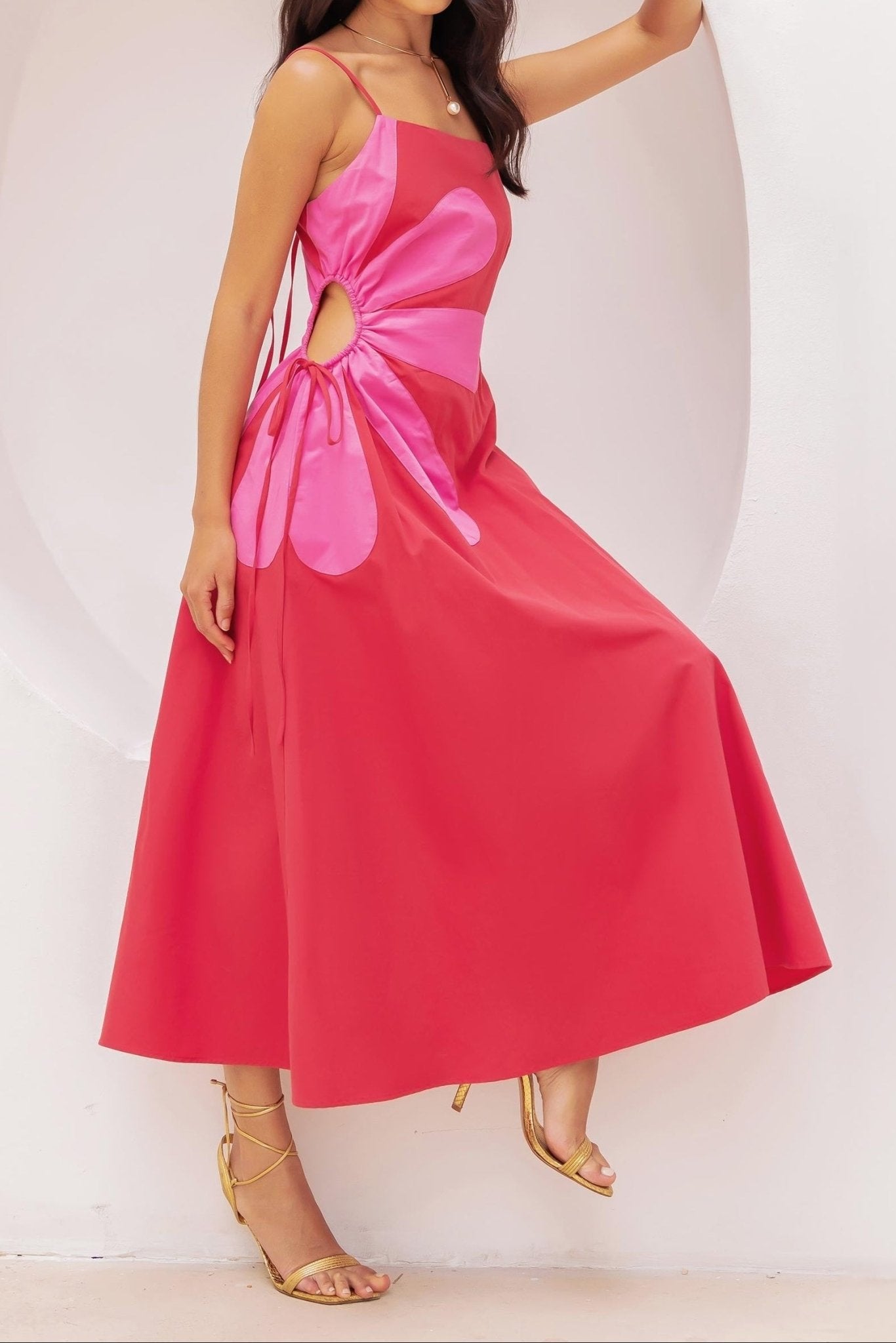 Callie Side Cut - Out Flower Midi Dress - MTT Collective