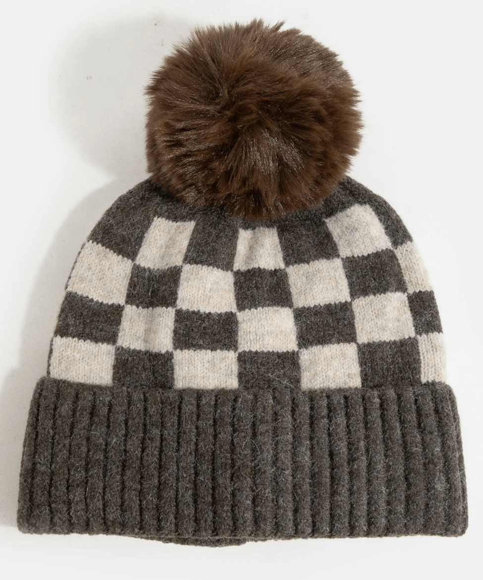 Camila Checkered Pom Beanie - MTT Collective