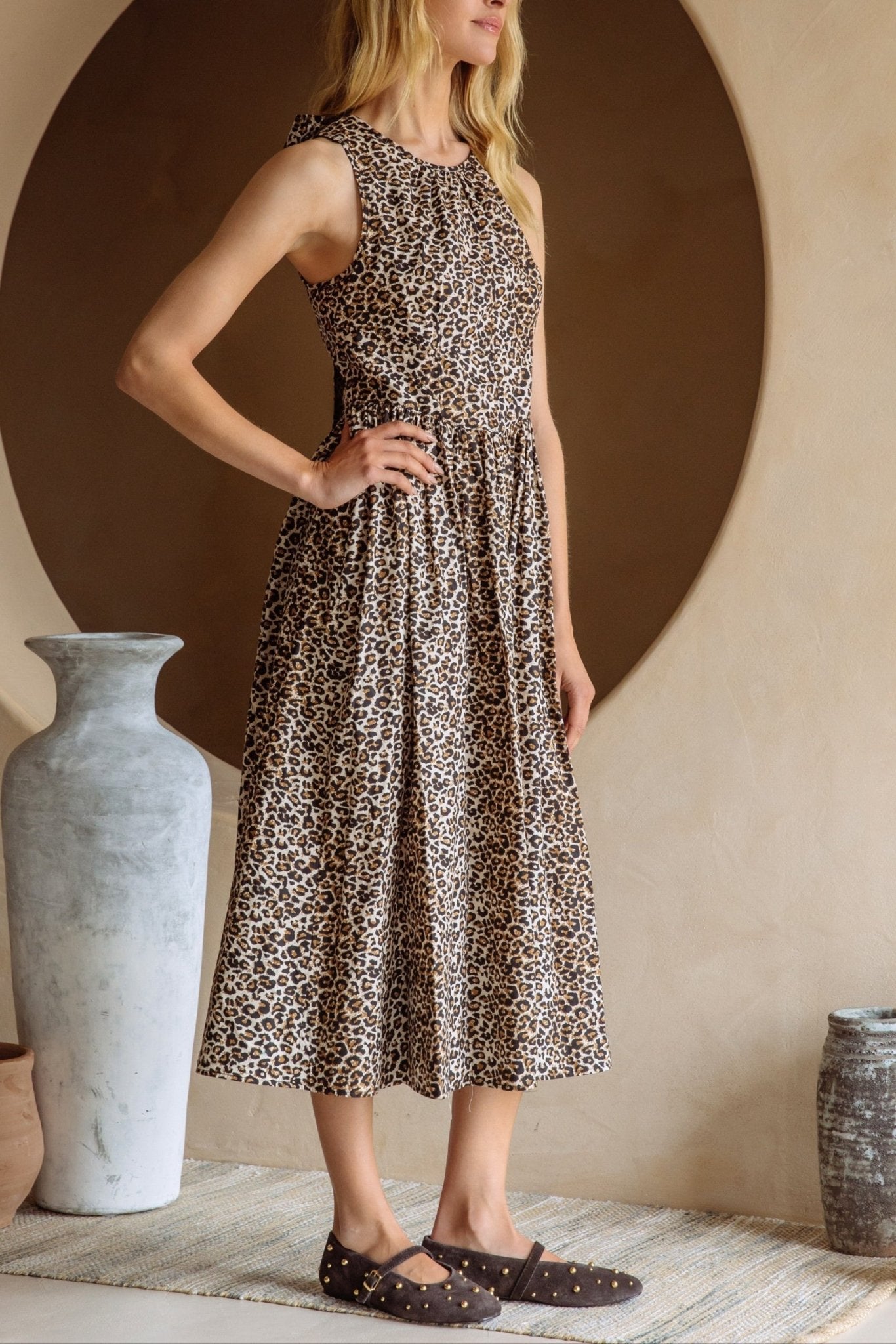 Camila Leopard Print Poplin Midi Dress - MTT Collective