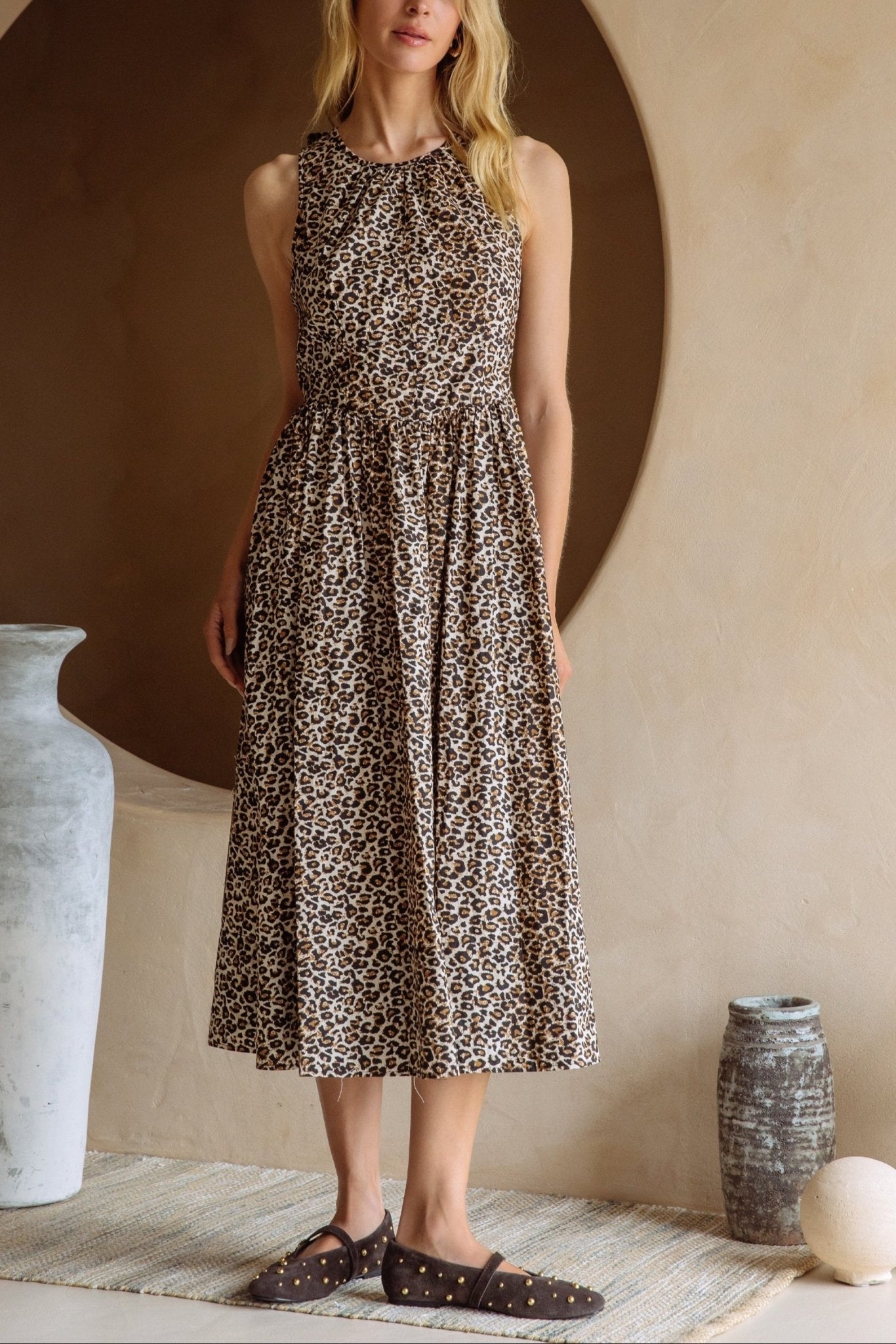 Camila Leopard Print Poplin Midi Dress - MTT Collective