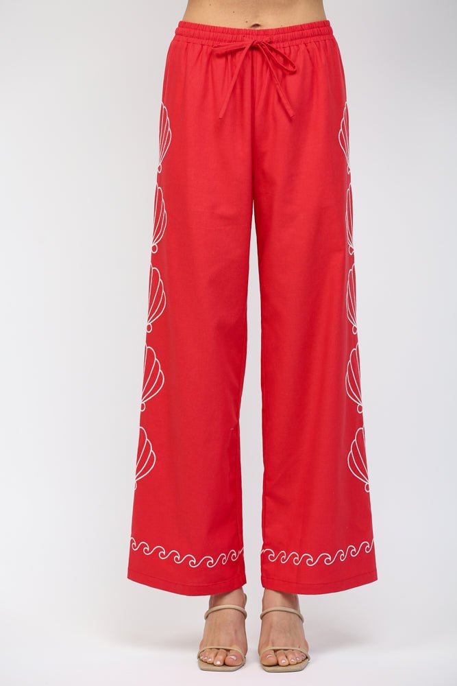 Carmen Seashell Embroidered Drawstring Pants - MTT Collective