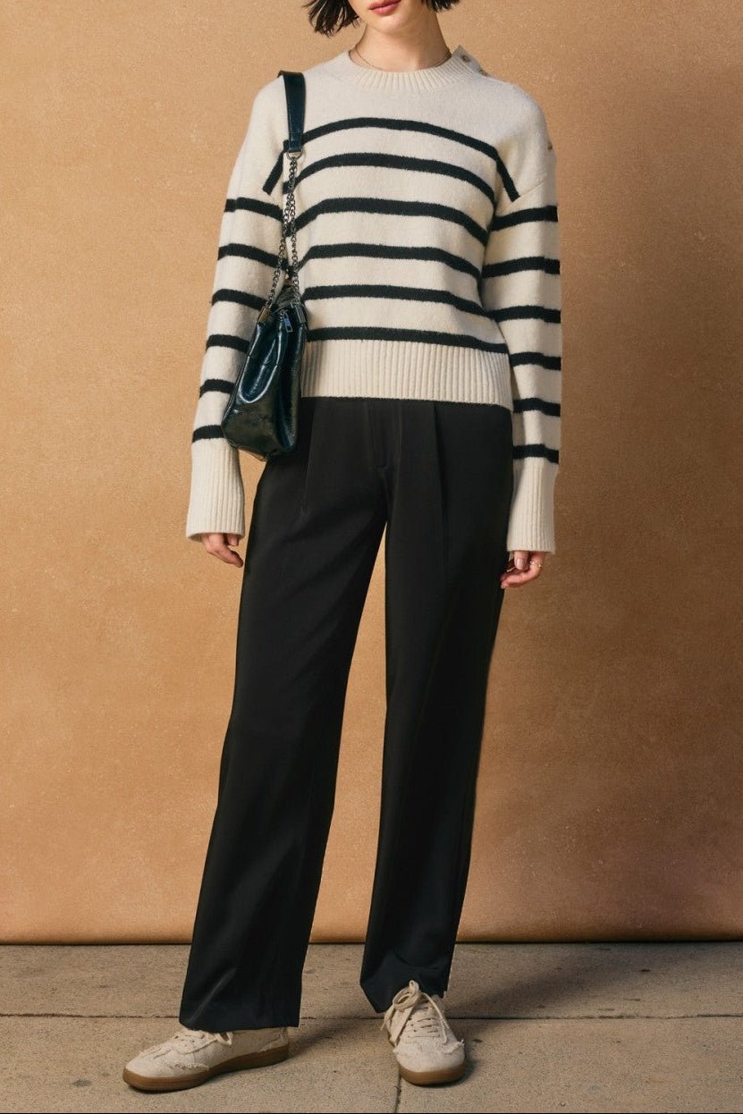 Carrie Striped Button Detail Sweater - MTT Collective