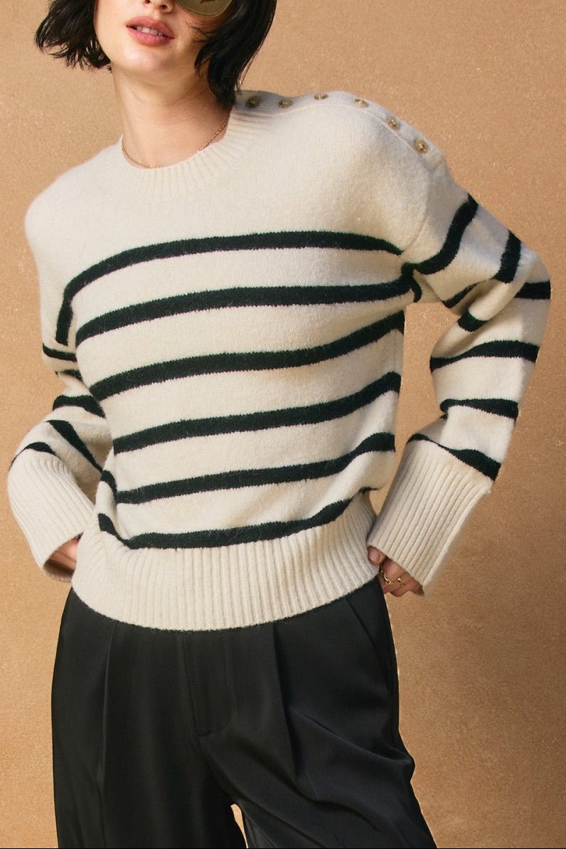 Carrie Striped Button Detail Sweater - MTT Collective