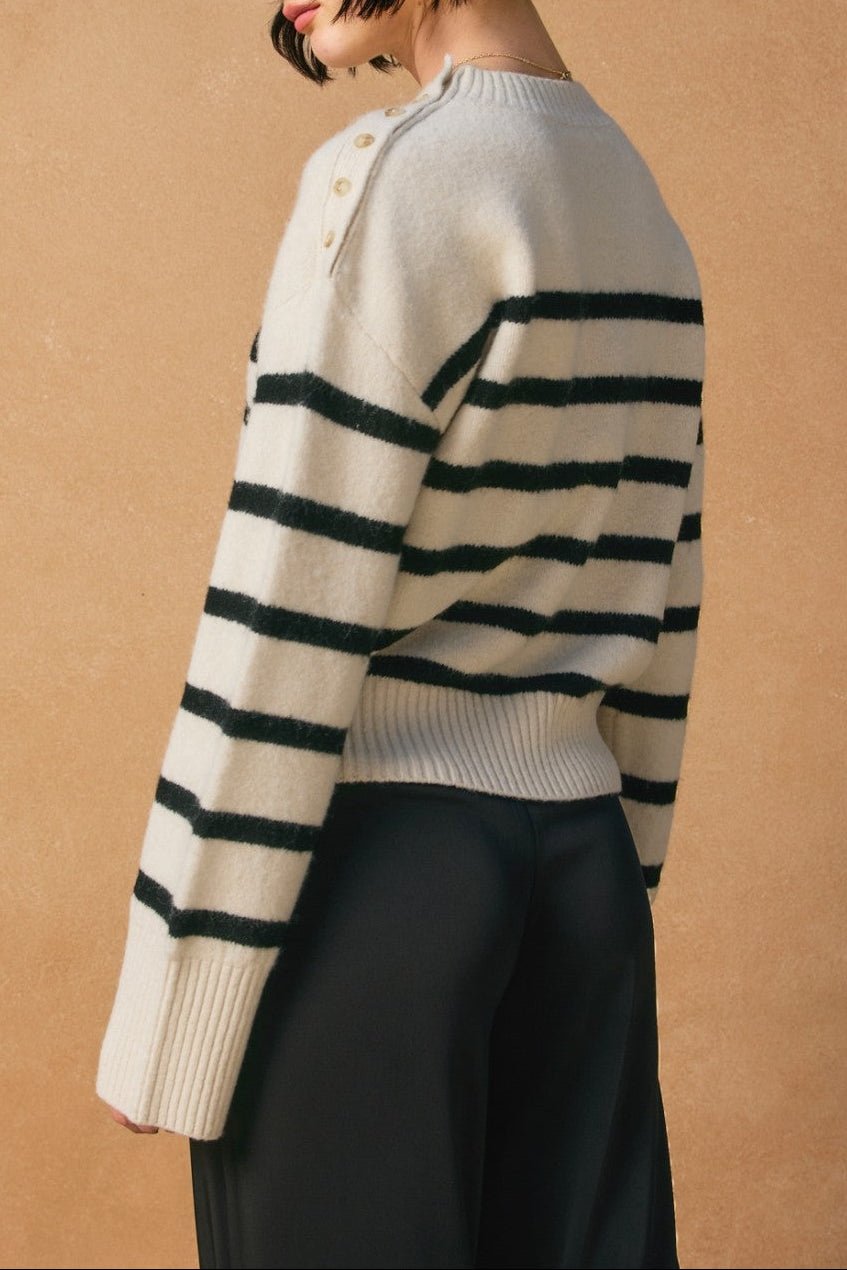 Carrie Striped Button Detail Sweater - MTT Collective