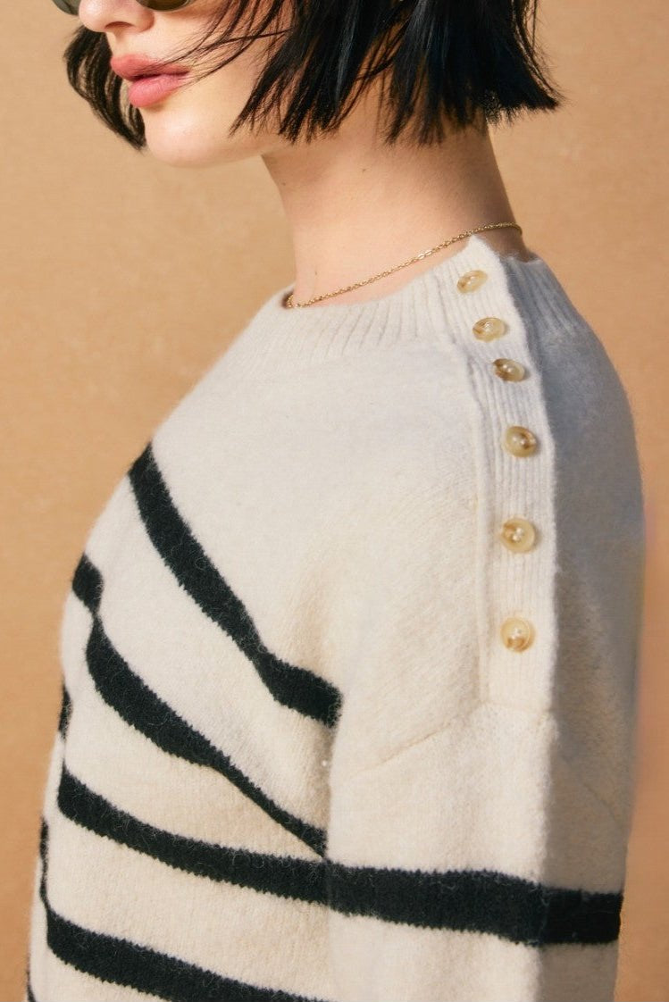 Carrie Striped Button Detail Sweater - MTT Collective