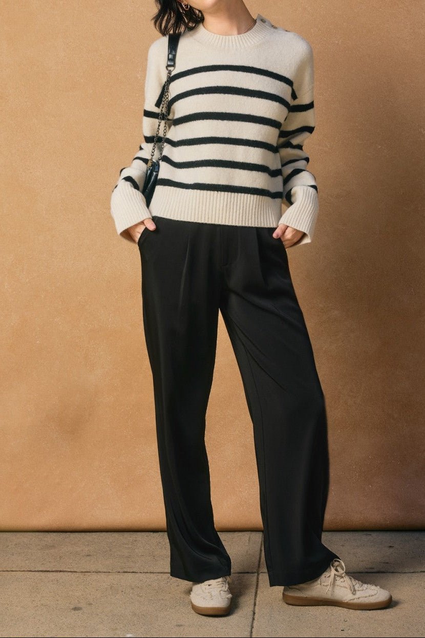 Carrie Striped Button Detail Sweater - MTT Collective