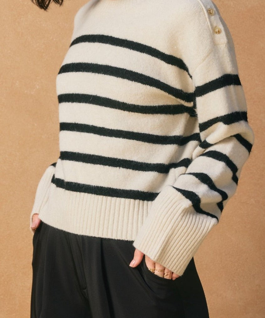 Carrie Striped Button Detail Sweater - MTT Collective