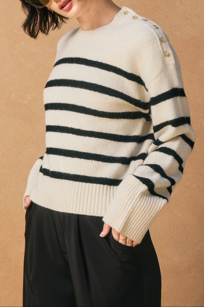 Carrie Striped Button Detail Sweater - MTT Collective