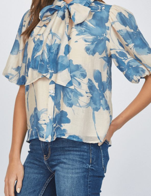 Catherine Neck Tie Lantern Sleeve Blouse - MTT Collective