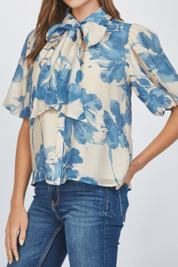 Catherine Neck Tie Lantern Sleeve Blouse - MTT Collective
