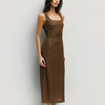 Textured knit midi dress in brown, front view