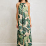 Vesper Beaded Halter Dress in Resort Palm, beading detail