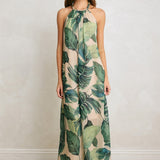 Vesper Beaded Halter Dress in Resort Palm, beading detail
