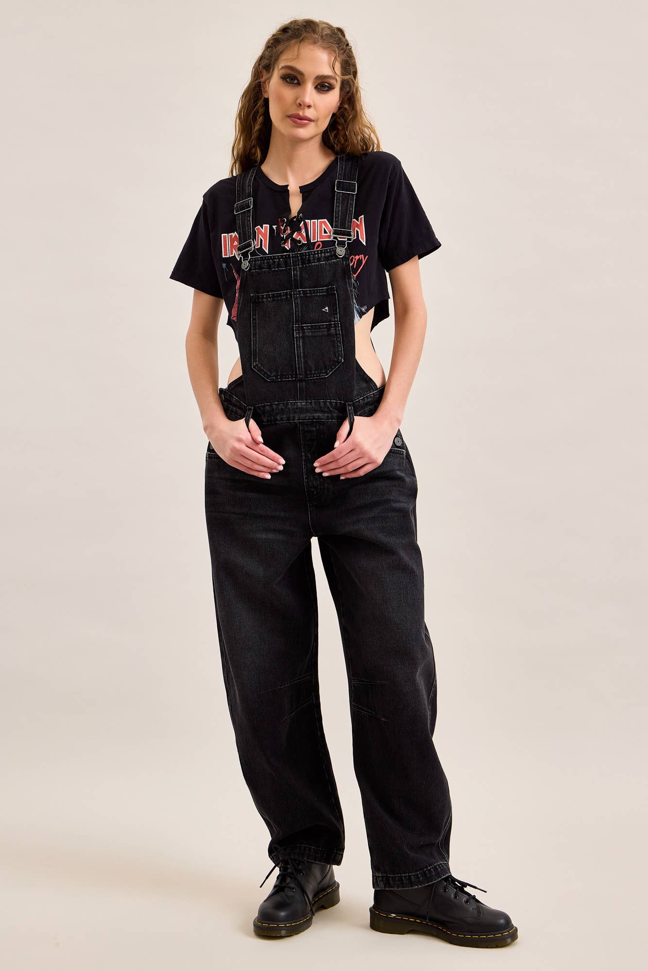 Hidden Jeans Overall with Wash Detail in black, back