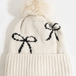 Charlotte Ribbon Bow Detail Pom Beanie - MTT Collective