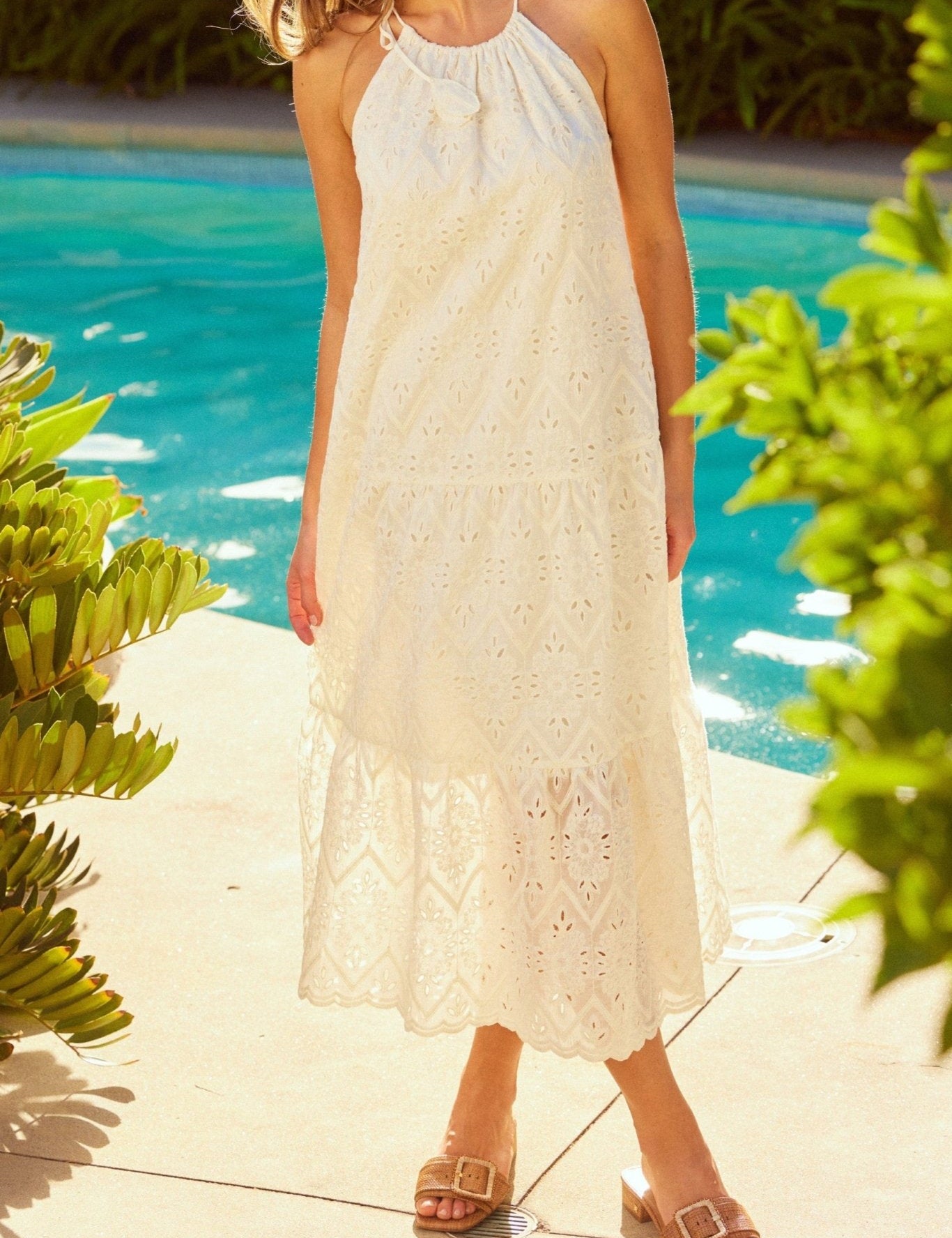 Chiffon Eyelet Tiered Maxi Dress - MTT Collective
