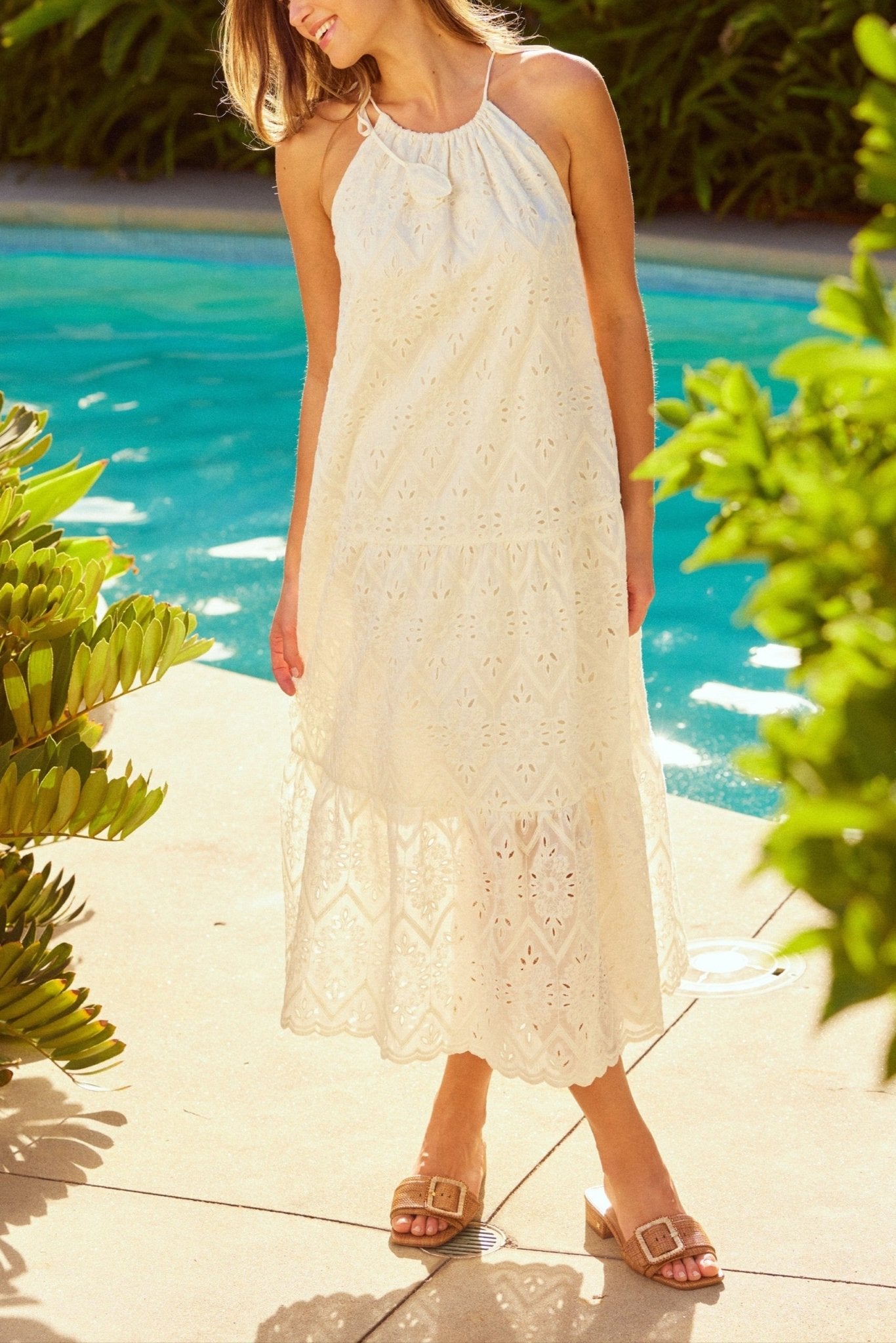 Chiffon Eyelet Tiered Maxi Dress - MTT Collective