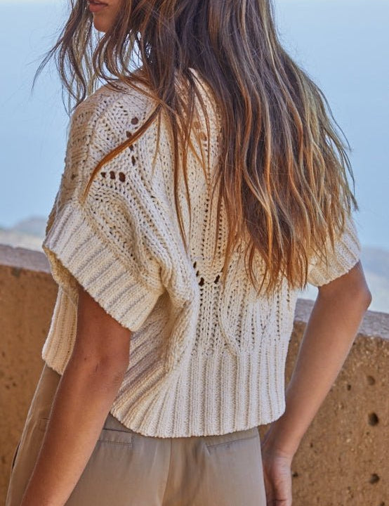 Cleo Knit Crochet Short Sleeve Top - MTT Collective