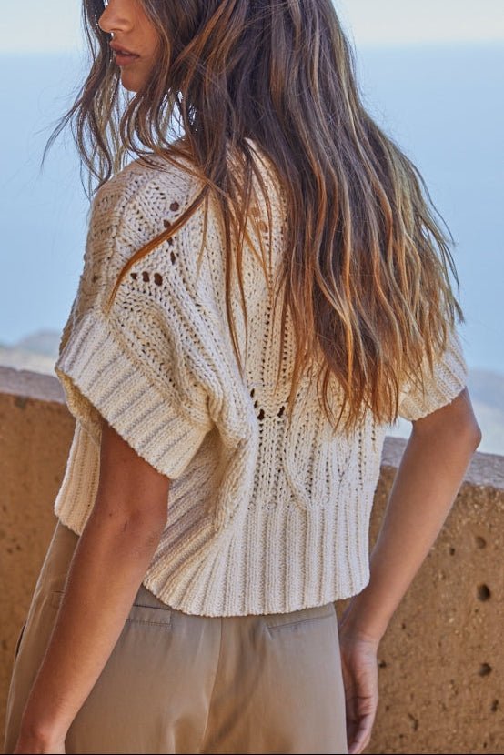 Cleo Knit Crochet Short Sleeve Top - MTT Collective