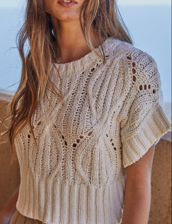 Cleo Knit Crochet Short Sleeve Top - MTT Collective