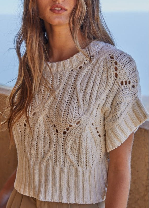 Cleo Knit Crochet Short Sleeve Top - MTT Collective