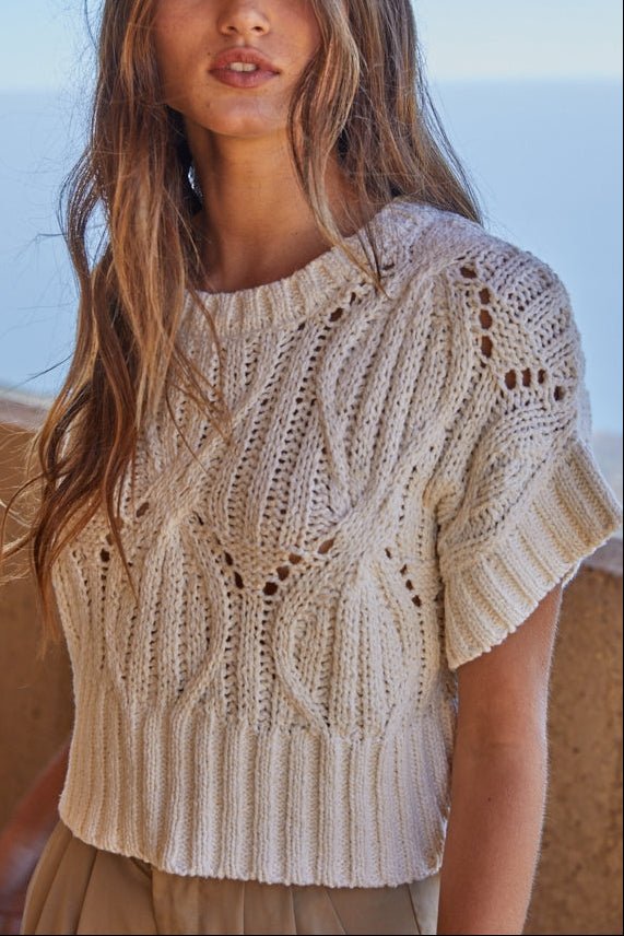 Cleo Knit Crochet Short Sleeve Top - MTT Collective