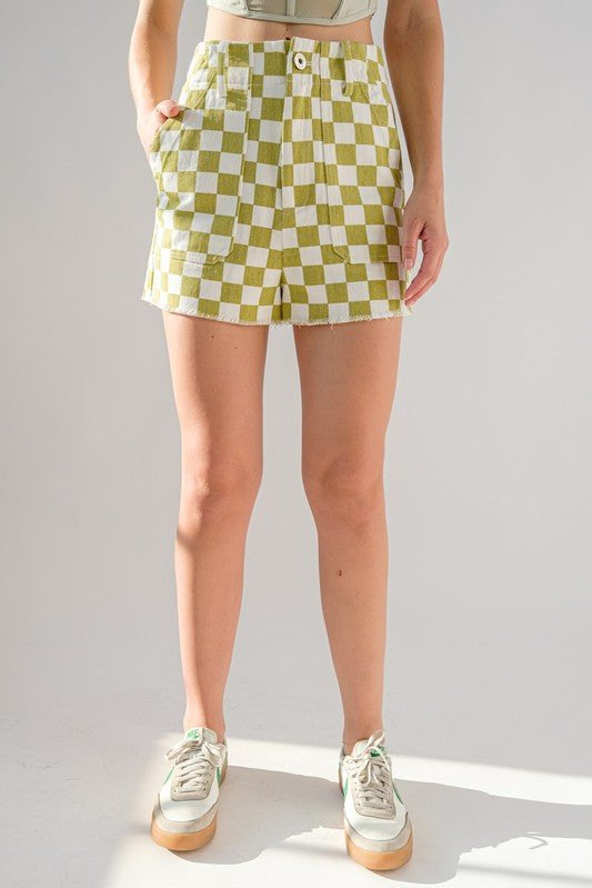 Colleen Denim Checkered Shorts - MTT Collective