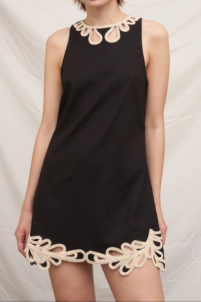 Crochet Trim Sleveless Mini Dress - MTT Collective