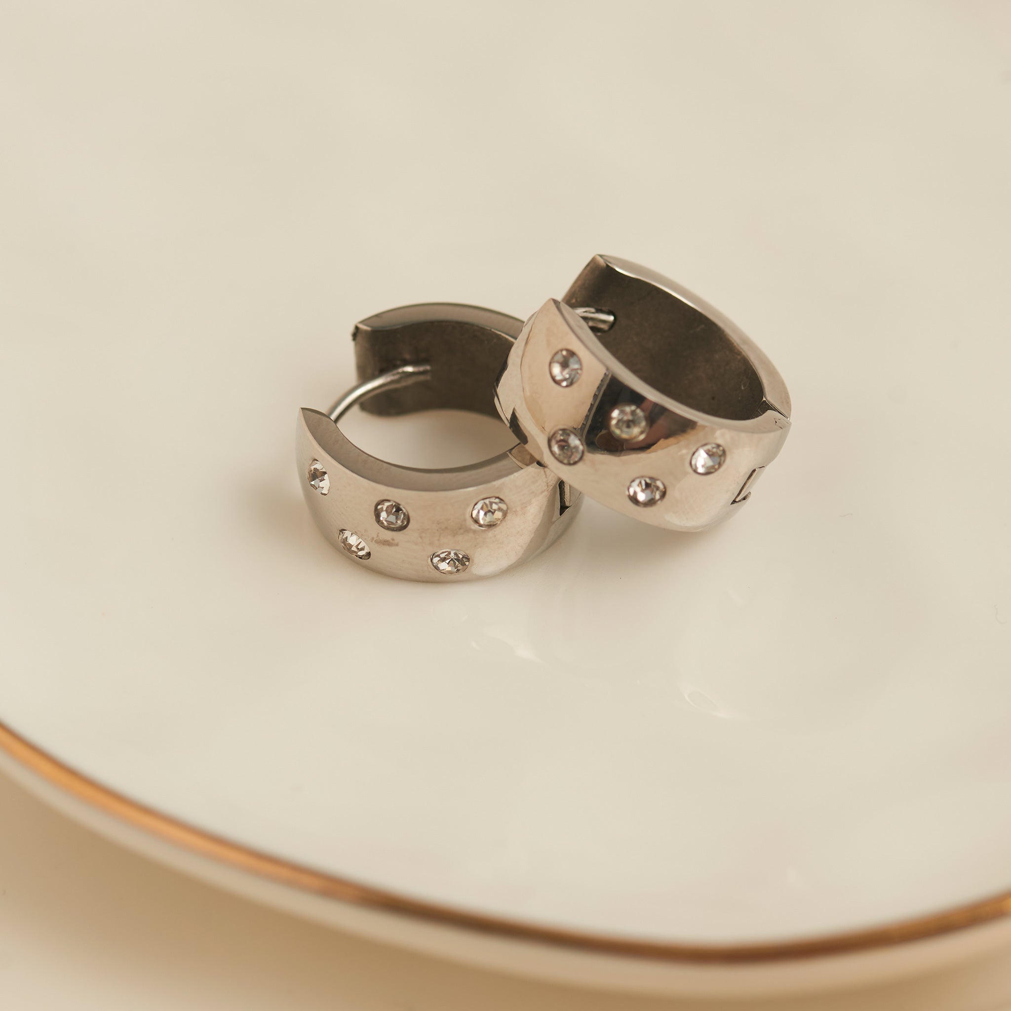 Cubic Zirconia Inlay Huggie Hoop Earrings - MTT Collective
