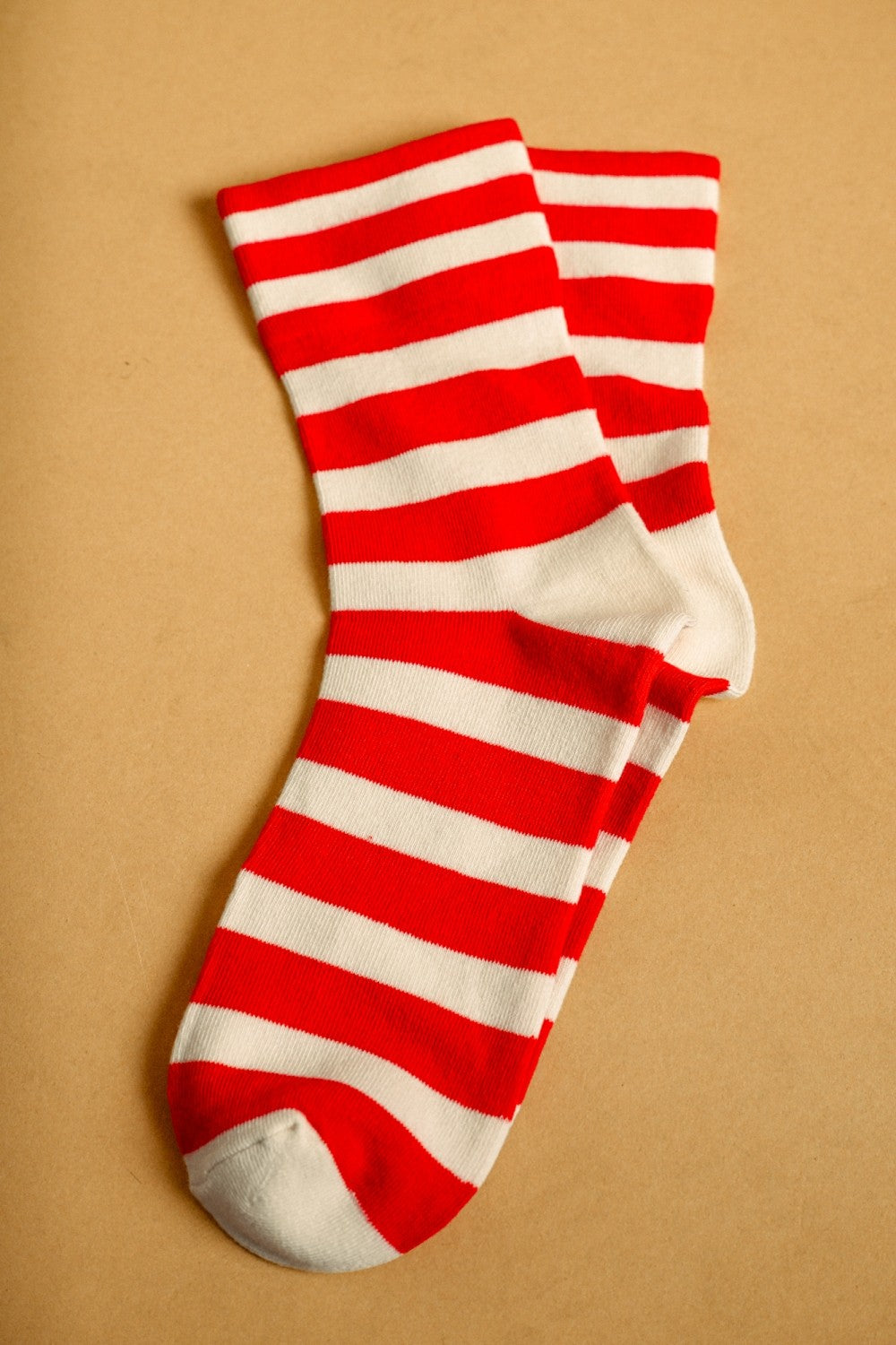 Bold Stripe Crew Socks in Cream/Red