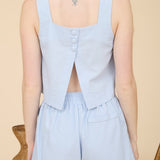 Square Neck Button Linen Tank