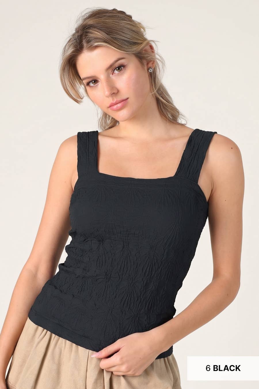 Julie Lace Textured Square Top in Black