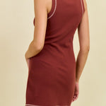 Chestnut ribbed tank mini dress, back view