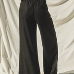 Grove Linen Wide Leg Pants in Black, waist and pocket detail